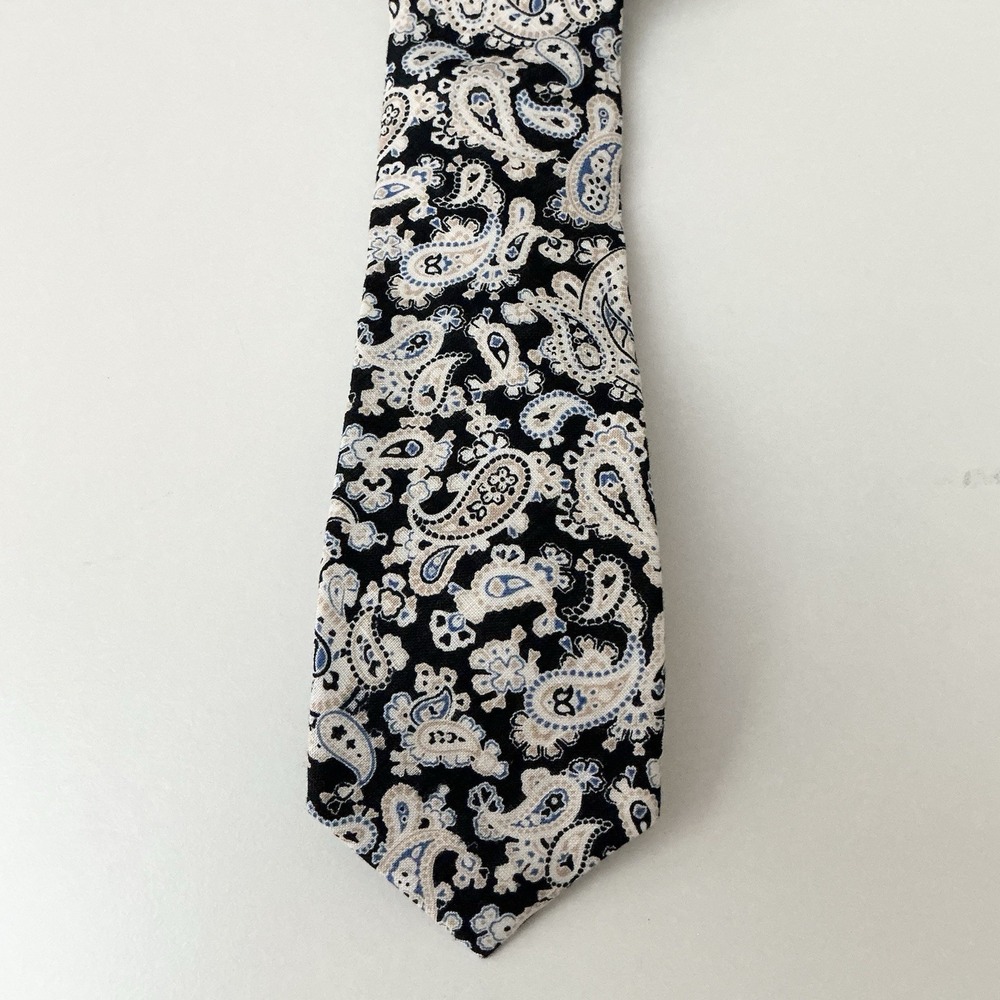 Tommy Hilfiger Mens Howard Classic Paisley Linen Tie‎ Navy White Size OS NWT